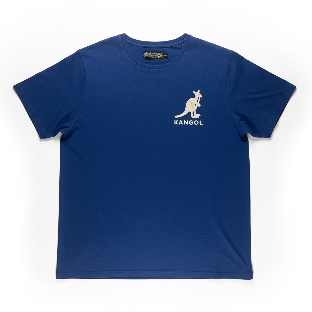 Blue t-shirt with Kangol logo front and back
