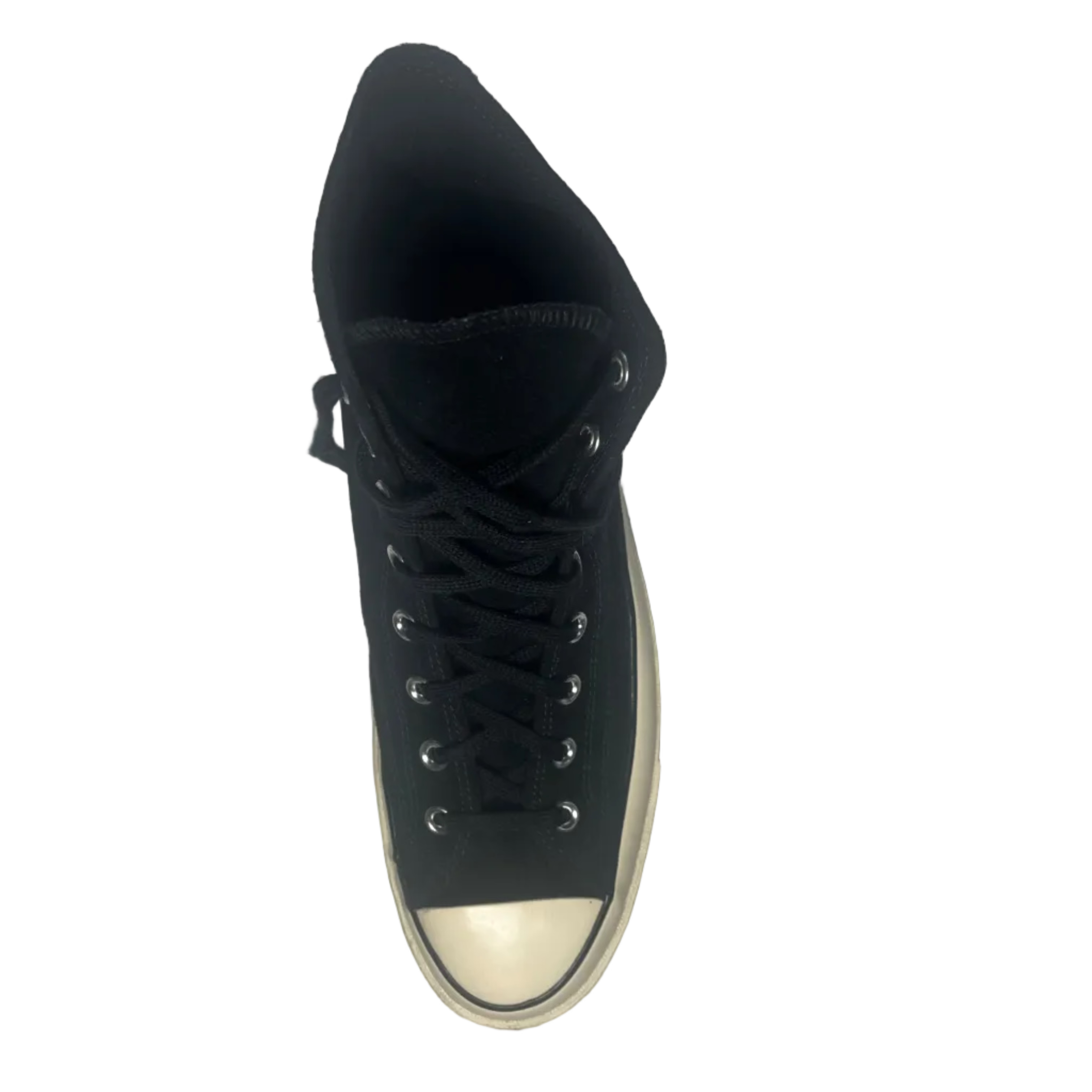 Black high-top sneaker on a light gray background