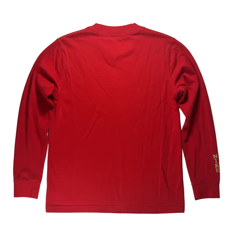 Red long-sleeve shirt on a white background