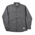 Gray button-up shirt with The North Face logo on a white background