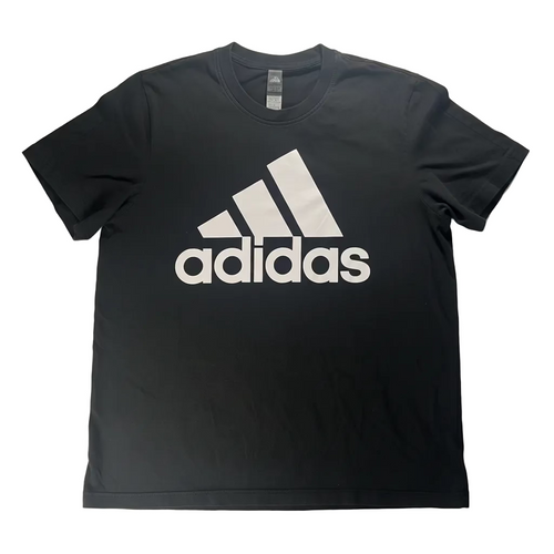 Black Adidas t-shirt on a white surface