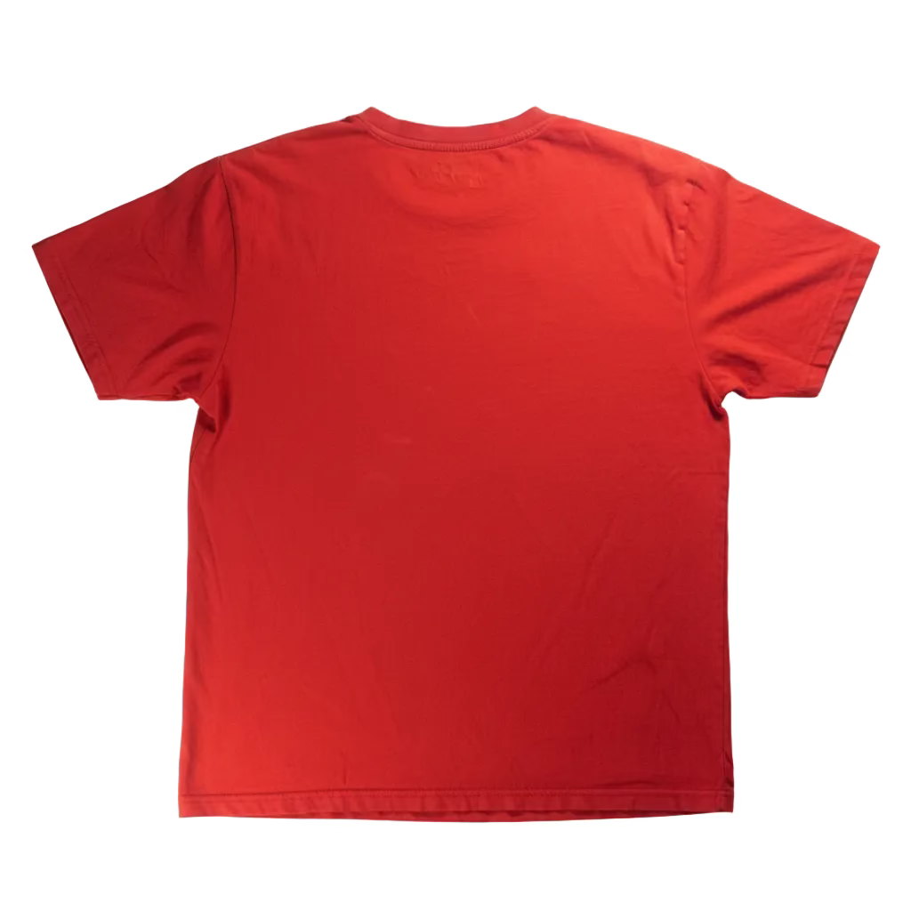 Red t-shirt on a white surface