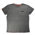 Gray t-shirt with brand logo on a white surface