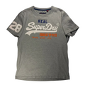 Gray t-shirt with SuperDry logo on a white background