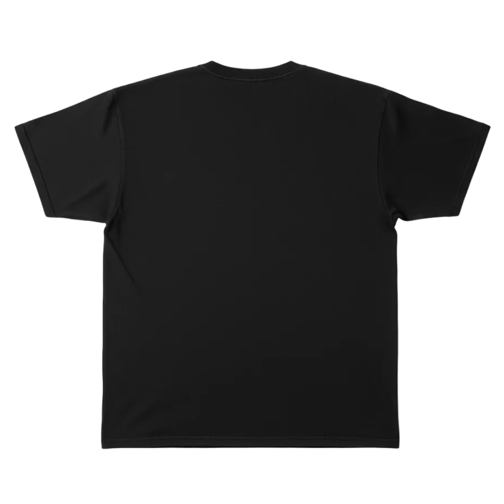 Black t-shirt on a white surface